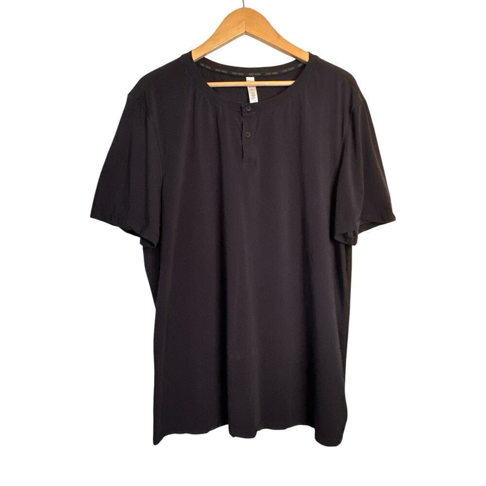 CRZ Yoga Women's Stretch Pima Cotton Short Sleeve Henley T-Shirt Size XXL Black